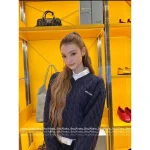 miumiu 2025 Early Fall/Winter Collection 💙 V-Neck Letter Logo Cable & Crochet 100% Wool Knit Sweater - Image 5