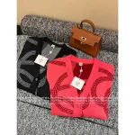 Hermes 2025 Fall/Winter Collection 🍊 Crystal Button V-Neck Jacquard (with Silk) Wool Knit Cardigan for Women - Image 7