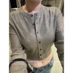 ALEXANDERWANG 2025 Early Fall Collection ✨ High-Temperature Crystal Embossed Glitter Knit Cardigan - Bodycon Chic Style - Image 9