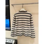 Loewe 2025 Early Fall Collection 🆕 Round Neck Striped Embroidery Toggle Button Pocket Wool Sweater 🐑 Cardigan for Women - Image 2