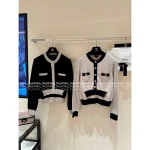 Chanel 2025 Fall/Winter Collection 🔍 Patchwork False Two-Piece Design Color-Block Bow Crystal Button 🐑 Round Neck Cashmere Knit Cardigan for Women
