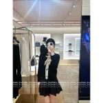 Louis Vuitton 2025 Early Fall/Winter Collection Imported 100% Cashmere Fabric Tie-Waist Genuine Leather Logo Bow Cardigan Sweater - Image 13