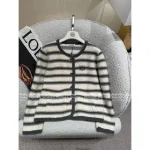 Loewe 2025 Early Fall Collection 🆕 Round Neck Striped Embroidery Toggle Button Pocket Wool Sweater 🐑 Cardigan for Women - Image 12