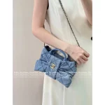 Chanel 2025 Collection 🦋 Bow & Metal Logo Chain Bag ⛓️ Stunning Jennie-Inspired Imported Denim Fabric - Small Denim Bow Bag - Image 5