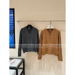 Loewe 2025 Early Fall/Winter Collection 🤎 Yang Mi Same Style Cut-Out V-Neck Button Crochet Knit Wool Sweater for Women