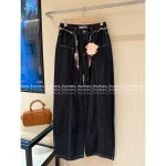 miumiu 2025 Fall Collection 👖 Scarf Tie Accent Embroidered Letter Pocket High-Waist Slimming Wide Leg Pants for Women