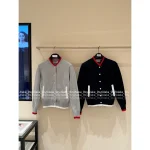 THOM BROWNE 2025 Fall/Winter Collection 👧 Color-Block Pocket Knit Wool Baseball Jacket for Women