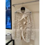 Dior 2025 Fall/Winter Collection ⭐️ Pleated Cut-Out Lace Flounce Fringe Lapel Crochet Wool Blouse for Women