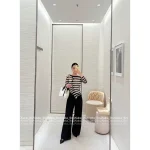 Dior 2025 Fall Collection 🔍 Black-White Colorblock Pleated Ruffle Fringe Sheer Blouse (with Lining) - Image 13