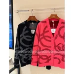 Hermes 2025 Fall/Winter Collection 🍊 Crystal Button V-Neck Jacquard (with Silk) Wool Knit Cardigan for Women - Image 5