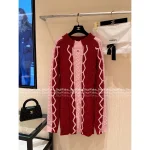 Chanel 2025 Fall/Winter Runway Collection ♥️ Color-Block Red Tone Round Neck Crystal Embellished Knit Dress - 100% Imported Wool