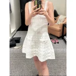 Chanel 2025 Fall/Winter Haute Couture Atelier Collection 🤍 White Lace Trim Grid Embossed A-Line Dress (with Silk) - Image 8