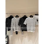 Chanel Girly Aesthetic ~ Bow Detail 🎀 2025 Fall/Winter Collection 3D Jacquard Round Neck Striped Wool 🦙 Knit Short Sleeve / Pullover Sweater