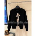 Louis Vuitton 2025 Early Fall/Winter Collection Imported 100% Cashmere Fabric Tie-Waist Genuine Leather Logo Bow Cardigan Sweater