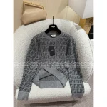 FENDI 2025 Fall/Winter Collection Round Neck Jacquard Letter Logo Imported Wool/Silk Blend Pullover Knit Sweater for Women