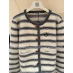 Loewe 2025 Early Fall Collection 🆕 Round Neck Striped Embroidery Toggle Button Pocket Wool Sweater 🐑 Cardigan for Women - Image 10
