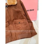 miumiu 2025 Early Fall/Winter Collection 🐻 Patchwork Fur Collar Suede Wool Jacket - Quilted Lining for Warmth & Comfort - Image 7