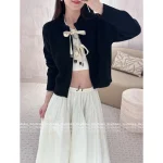 Louis Vuitton 2025 Early Fall/Winter Collection Imported 100% Cashmere Fabric Tie-Waist Genuine Leather Logo Bow Cardigan Sweater - Image 10