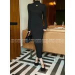 Loewe 2025 Early Fall Collection 🖤 Metal Logo Mock Neck Slim-Fit Slit Detail Dress / Maxi Dress - Image 2