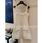 Chanel 2025 Fall/Winter Haute Couture Atelier Collection 🤍 White Lace Trim Grid Embossed A-Line Dress (with Silk)