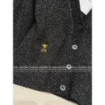 Dior 2025 Fall/Winter Collection 🐝 Gold-Thread Embroidered Bee Logo Cashmere/Wool Blend V-Neck Knit Cardigan - Image 5