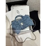 Chanel 2025 Collection 🦋 Bow & Metal Logo Chain Bag ⛓️ Stunning Jennie-Inspired Imported Denim Fabric - Small Denim Bow Bag - Image 2
