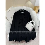 Dior 2025 Fall/Winter Collection 🖤 Pleated Lapel Ruffle Hem Imported Wool 🦙 Knit Dress for Women - Image 8