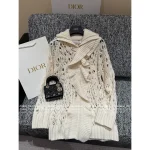 Dior 2025 Fall/Winter Collection ⭐️ Pleated Cut-Out Lace Flounce Fringe Lapel Crochet Wool Blouse for Women - Image 5