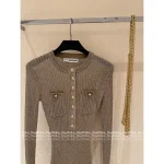 SELF-PORTRAIT Rich Girl's Private Wardrobe 2025 Early Fall Collection Gold-Thread Round Neck Metal Button Chain Belt ⛓️ Flounce Sleeve Pullover Top - Image 2