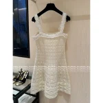Chanel 2025 Fall/Winter Haute Couture Atelier Collection 🤍 White Lace Trim Grid Embossed A-Line Dress (with Silk) - Image 5