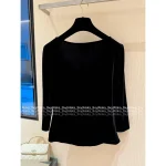 Chanel 2025 Runway Collection 🎀 Keeper Piece ~ Handmade Silk Satin Bow Round Neck 3/4 Sleeve Velvet Top for Women - Image 2