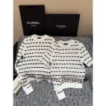 Chanel Girly Aesthetic ~ Bow Detail 🎀 2025 Fall/Winter Collection 3D Jacquard Round Neck Striped Wool 🦙 Knit Short Sleeve / Pullover Sweater - Image 6