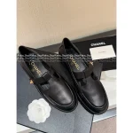 Chanel 2025 Fall/Winter Collection 🌈 Cut-Out Silver Buckle Logo Genuine Leather Loafers / Women's Shoes - 4 Colors Available - Image 6