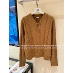 Loewe 2025 Early Fall/Winter Collection 🤎 Yang Mi Same Style Cut-Out V-Neck Button Crochet Knit Wool Sweater for Women - Image 12