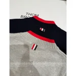 THOM BROWNE 2025 Fall/Winter Collection 👧 Color-Block Pocket Knit Wool Baseball Jacket for Women - Image 2