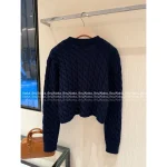 miumiu 2025 Early Fall/Winter Collection 💙 V-Neck Letter Logo Cable & Crochet 100% Wool Knit Sweater - Image 12