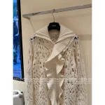 Dior 2025 Fall/Winter Collection ⭐️ Pleated Cut-Out Lace Flounce Fringe Lapel Crochet Wool Blouse for Women - Image 4