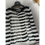 Dior 2025 Fall Collection 🔍 Black-White Colorblock Pleated Ruffle Fringe Sheer Blouse (with Lining) - Image 9