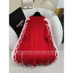 Chanel 2025 Fall/Winter Runway Collection ♥️ Color-Block Red Tone Round Neck Crystal Embellished Knit Dress - 100% Imported Wool - Image 14