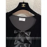 Chanel 2025 Runway Collection 🎀 Keeper Piece ~ Handmade Silk Satin Bow Round Neck 3/4 Sleeve Velvet Top for Women - Image 13