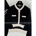 Chanel 2025 Fall/Winter Collection 🔍 Patchwork False Two-Piece Design Color-Block Bow Crystal Button 🐑 Round Neck Cashmere Knit Cardigan for Women - Image 15