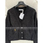 Dior 2025 Fall/Winter Collection 🐝 Gold-Thread Embroidered Bee Logo Cashmere/Wool Blend V-Neck Knit Cardigan - Image 3