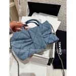 Chanel 2025 Collection 🦋 Bow & Metal Logo Chain Bag ⛓️ Stunning Jennie-Inspired Imported Denim Fabric - Small Denim Bow Bag - Image 17