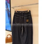 miumiu 2025 Fall Collection 👖 Scarf Tie Accent Embroidered Letter Pocket High-Waist Slimming Wide Leg Pants for Women - Image 13