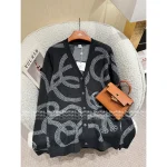 Hermes 2025 Fall/Winter Collection 🍊 Crystal Button V-Neck Jacquard (with Silk) Wool Knit Cardigan for Women - Image 12