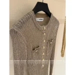 SELF-PORTRAIT Rich Girl's Private Wardrobe 2025 Early Fall Collection Gold-Thread Round Neck Metal Button Chain Belt ⛓️ Flounce Sleeve Pullover Top - Image 14
