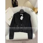 Dior 2025 Fall/Winter Collection 🐝 Gold-Thread Embroidered Bee Logo Cashmere/Wool Blend V-Neck Knit Cardigan - Image 2