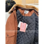 miumiu 2025 Early Fall/Winter Collection 🐻 Patchwork Fur Collar Suede Wool Jacket - Quilted Lining for Warmth & Comfort - Image 3