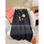 miumiu 2025 Fall Collection 👖 Scarf Tie Accent Embroidered Letter Pocket High-Waist Slimming Wide Leg Pants for Women - Image 12