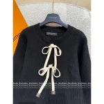 Louis Vuitton 2025 Early Fall/Winter Collection Imported 100% Cashmere Fabric Tie-Waist Genuine Leather Logo Bow Cardigan Sweater - Image 6